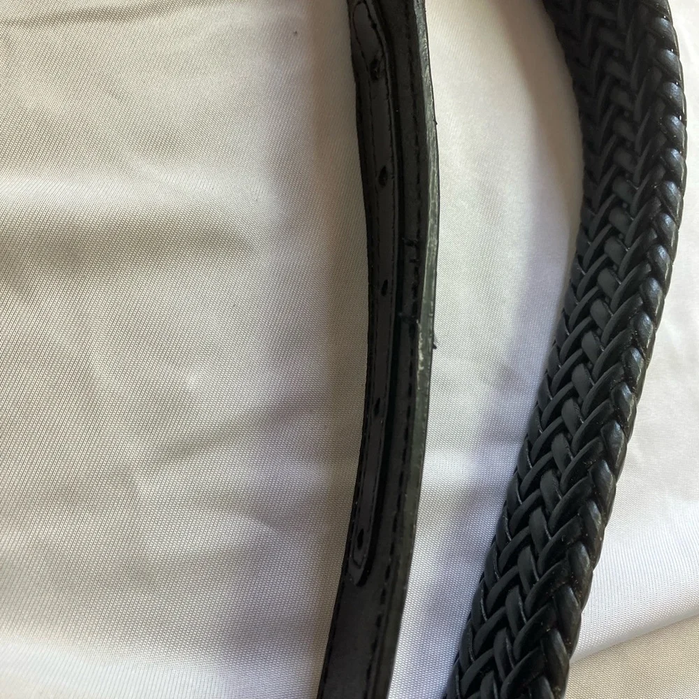 Classic Black Braided Leather Belt with Silver Buckle
